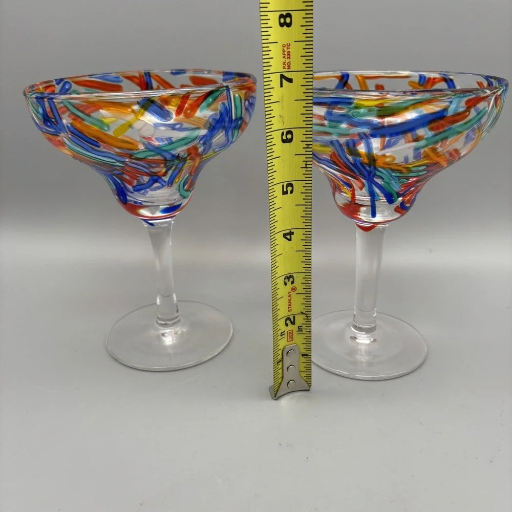 LOT‎ OF 2 PIER 1 IMPORTS Hand Blown Multicolored Millefiori Confettii MARGARITA